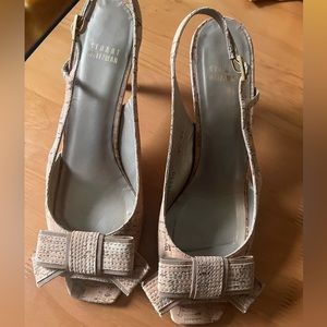 Stuart Weitzman slingback cork peep toe heels 9.5